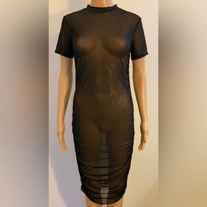 Women Black Sheer Short Sleeve Dress/ Cover
